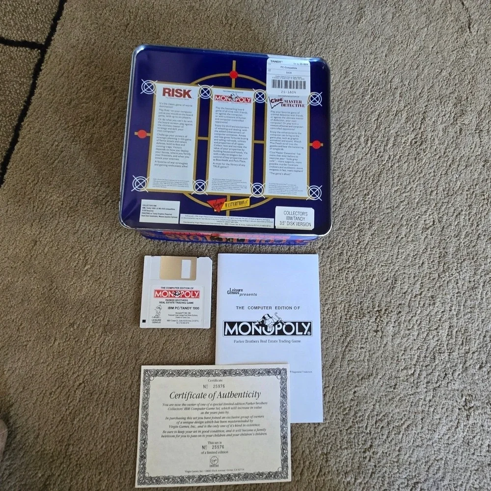 Vintage 1991 Parker Brothers Collectors Limited Edition PC Game Tin IBM Tandy